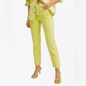 NWT Mango MNG High Waisted Cropped Straight Leg Jeans in Neon Yellow Size US 4‎